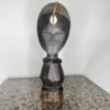 African Brown and Black Mini Mask Statue with Shell Detail