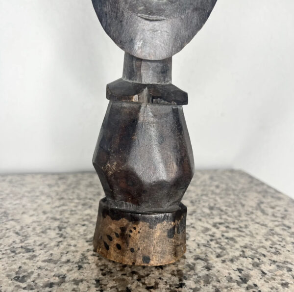 African Brown and Black Mini Mask Statue with Shell Detail - Image 3