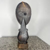 African Brown and Black Mini Mask Statue with Shell Detail - Image 4