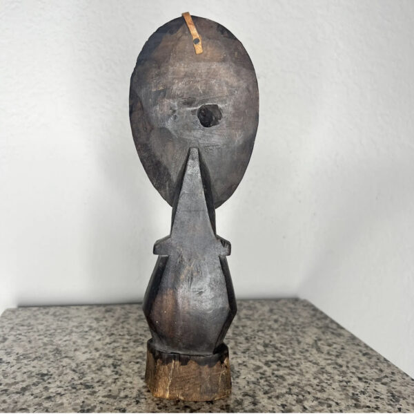 African Brown and Black Mini Mask Statue with Shell Detail - Image 4