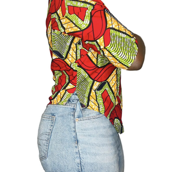 (2XL) Red African Print Mid- Sleeve Women Blouse - Image 4
