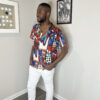 (XL) Multi- Color Men Bowling Style Abstract Print Collar Shirt - Image 2