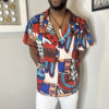 (XL) Multi- Color Men Bowling Style Abstract Print Collar Shirt - Image 3