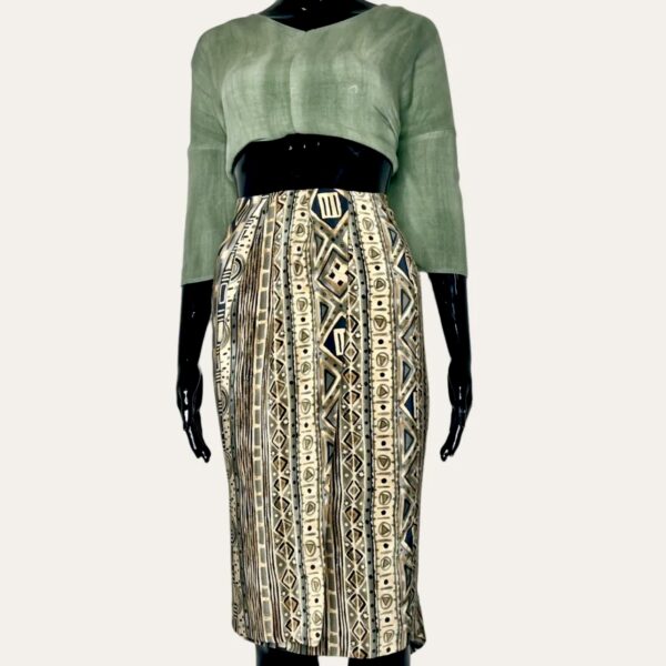 (2XL) Green And Beige Abstract Print Women Short Skirt