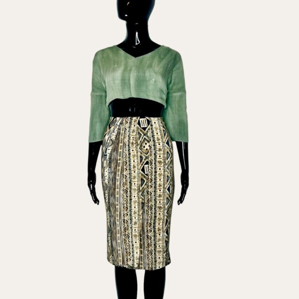 (2XL) Green And Beige Abstract Print Women Short Skirt - Image 2