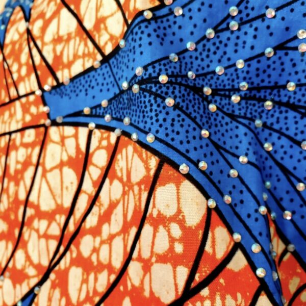 African Print Orange and Blue Blouse with Rhinestones - Image 4