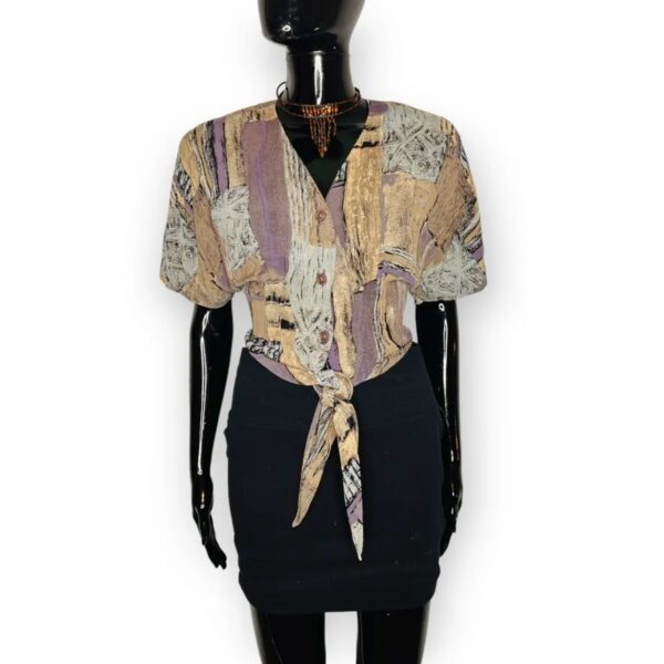 (Medium) Earth Colors Vintage Women Tie In The Front Shirt/Blouse - Image 3