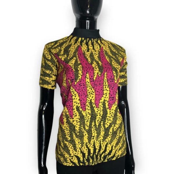 (Medium) African Print Turtleneck Pink and Yellow Blouse