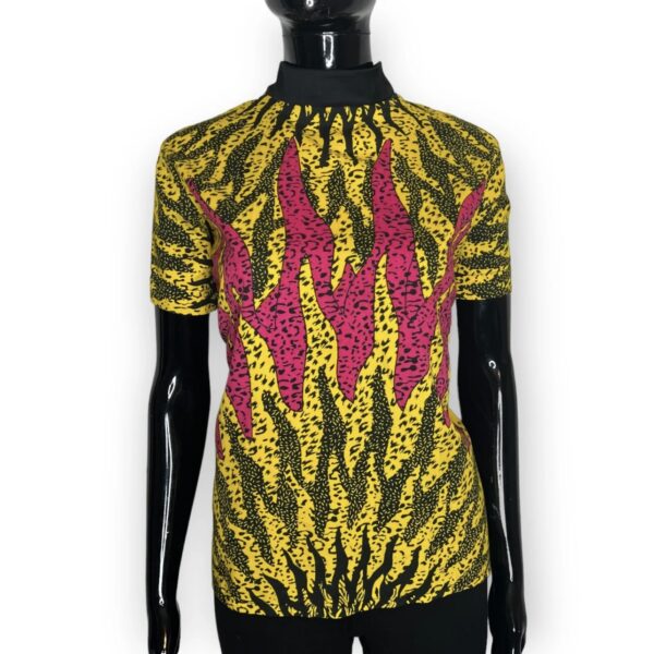 (Medium) African Print Turtleneck Pink and Yellow Blouse - Image 2