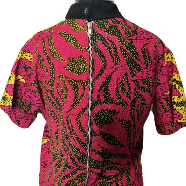 (Medium) African Print Turtleneck Pink and Yellow Blouse - Image 5
