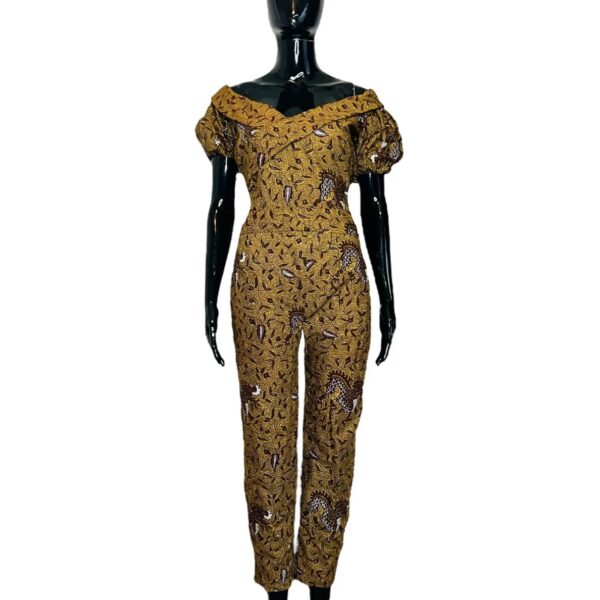 (Medium) Ankara Print Mustard Yellow Women Romper