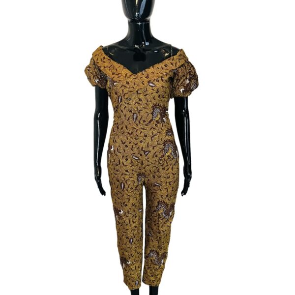 (Medium) Ankara Print Mustard Yellow Women Romper - Image 2