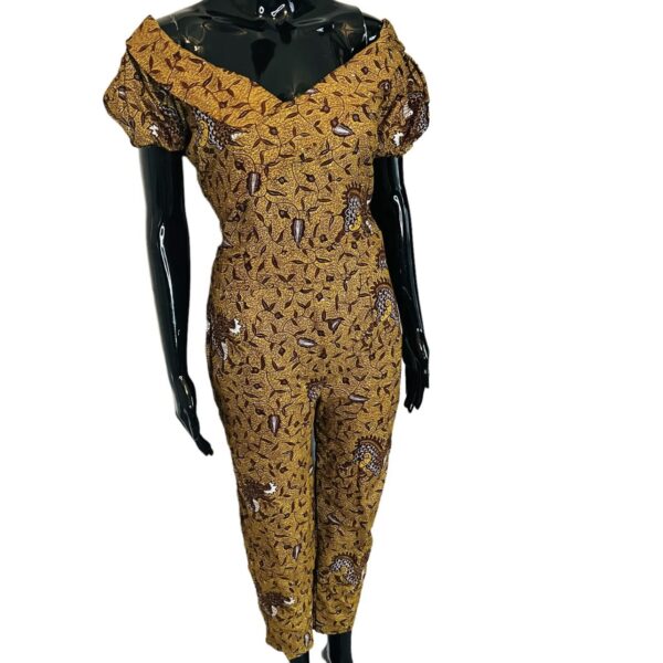 (Medium) Ankara Print Mustard Yellow Women Romper - Image 3