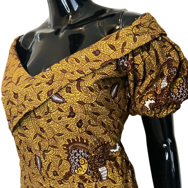 (Medium) Ankara Print Mustard Yellow Women Romper - Image 4