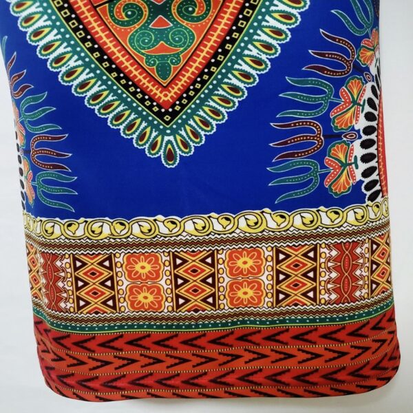 (Large) African Sleeveless Turtleneck Blue Stretchy Dashiki Dress - Image 3