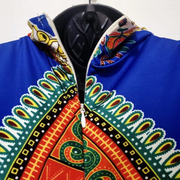 (Large) African Sleeveless Turtleneck Blue Stretchy Dashiki Dress - Image 4