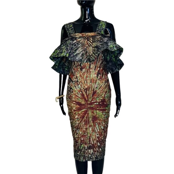 (L/XL) African Print  Multi Color Tye Dye Women Mid Dress