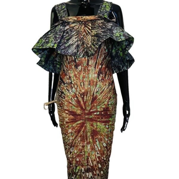 (L/XL) African Print  Multi Color Tye Dye Women Mid Dress - Image 2