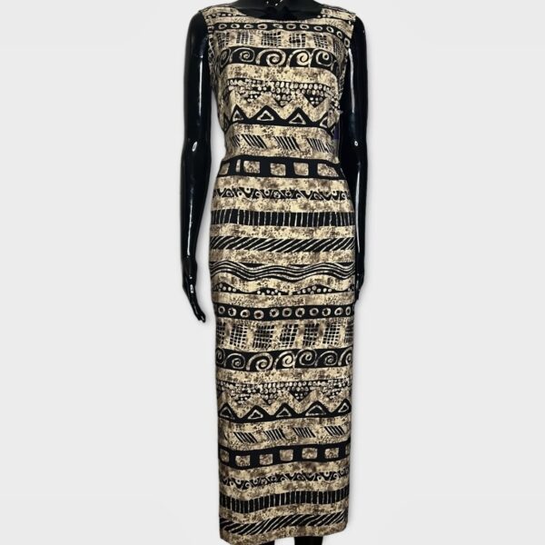 (Medium) Vintage Brown and Black Abstract Print Women MIDI Dress - Image 2