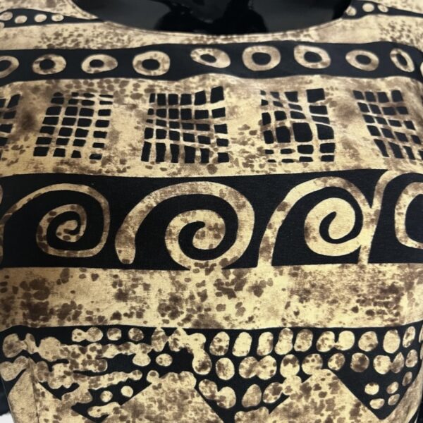 (Medium) Vintage Brown and Black Abstract Print Women MIDI Dress - Image 4