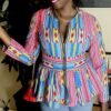 (Medium) Ghana Print Blue, Pink And Multicolored Women Flair out Blouse
