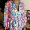 (Medium) Ghana Print Blue, Pink And Multicolored Women Flair out Blouse - Image 3
