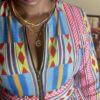 (Medium) Ghana Print Blue, Pink And Multicolored Women Flair out Blouse - Image 5