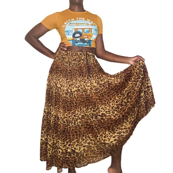 (One Size) Two Toned Brown Leopard Women Long Float Skirt