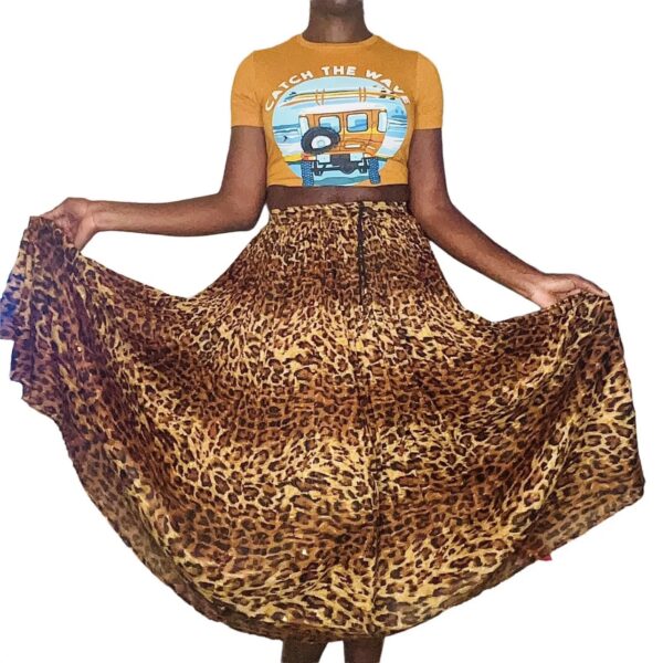 (One Size) Two Toned Brown Leopard Women Long Float Skirt - Image 2