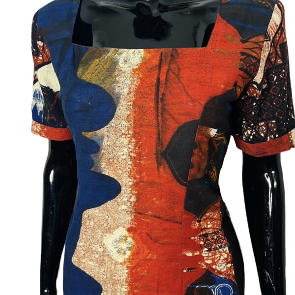 (Medium) African Tye Dye Women Multicolored  Midi Dress - Image 3