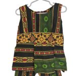 (2T) Toddler Girl African Print Green Blouse and Shorts Outfit - Image 2
