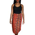 (2XL) African Tribal Print Red Women Wrapper Skirt