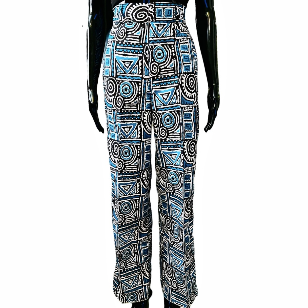 Small) Tribal Print Turquoise and Black High Waste Women Pants 
