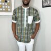 (Large) Forest Green African Nigerian Senator Style Men Top W/ White Embroidery Detail - Image 3