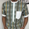 (Large) Forest Green African Nigerian Senator Style Men Top W/ White Embroidery Detail - Image 4