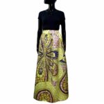 (2XL) African Print Women Yellow Flair Out Long Skirt