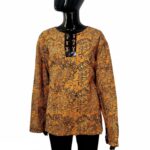 (XL) Veda Key Design Women Burnt Orange Blouse with Black Leather Embroidery Detail