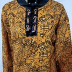 (XL) Veda Key Design Women Burnt Orange Blouse with Black Leather Embroidery Detail - Image 2