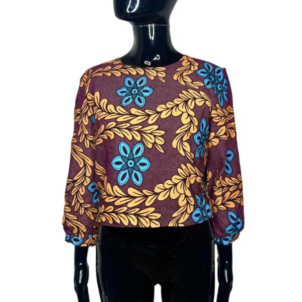 (S/M) Colorful African Print Women Slit Sleeve Blouse Shirt