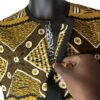 (Medium) Men African  Yellow & Brown Tribal Print  Top/ Shirt With Black Sleeve - Image 6
