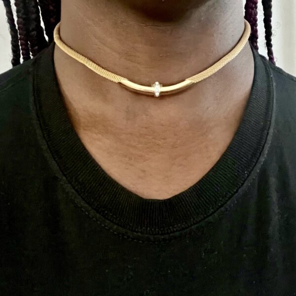 Gold Chain Women Choker Necklace with Diamonds Center - Image 5