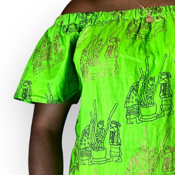 (Medium/ Large) Lime Green African Print Off The Shoulder Blouse - Image 4