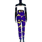 (Large)Purple & Yellow High Waist Women African Print Pants