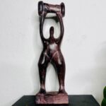 African Brown Uplifting Wooden Carving Statue
