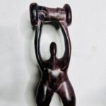 African Brown Uplifting Wooden Carving Statue - Image 2