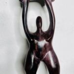 African Brown Uplifting Wooden Carving Statue - Image 3