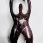 African Brown Uplifting Wooden Carving Statue - Image 4