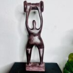 African Brown Uplifting Wooden Carving Statue - Image 6