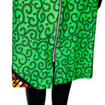 (Medium) Green Zip Up African Print Midi Dress w/ Side Multicolored African Print - Image 4