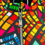 (Medium) Green Zip Up African Print Midi Dress w/ Side Multicolored African Print - Image 5